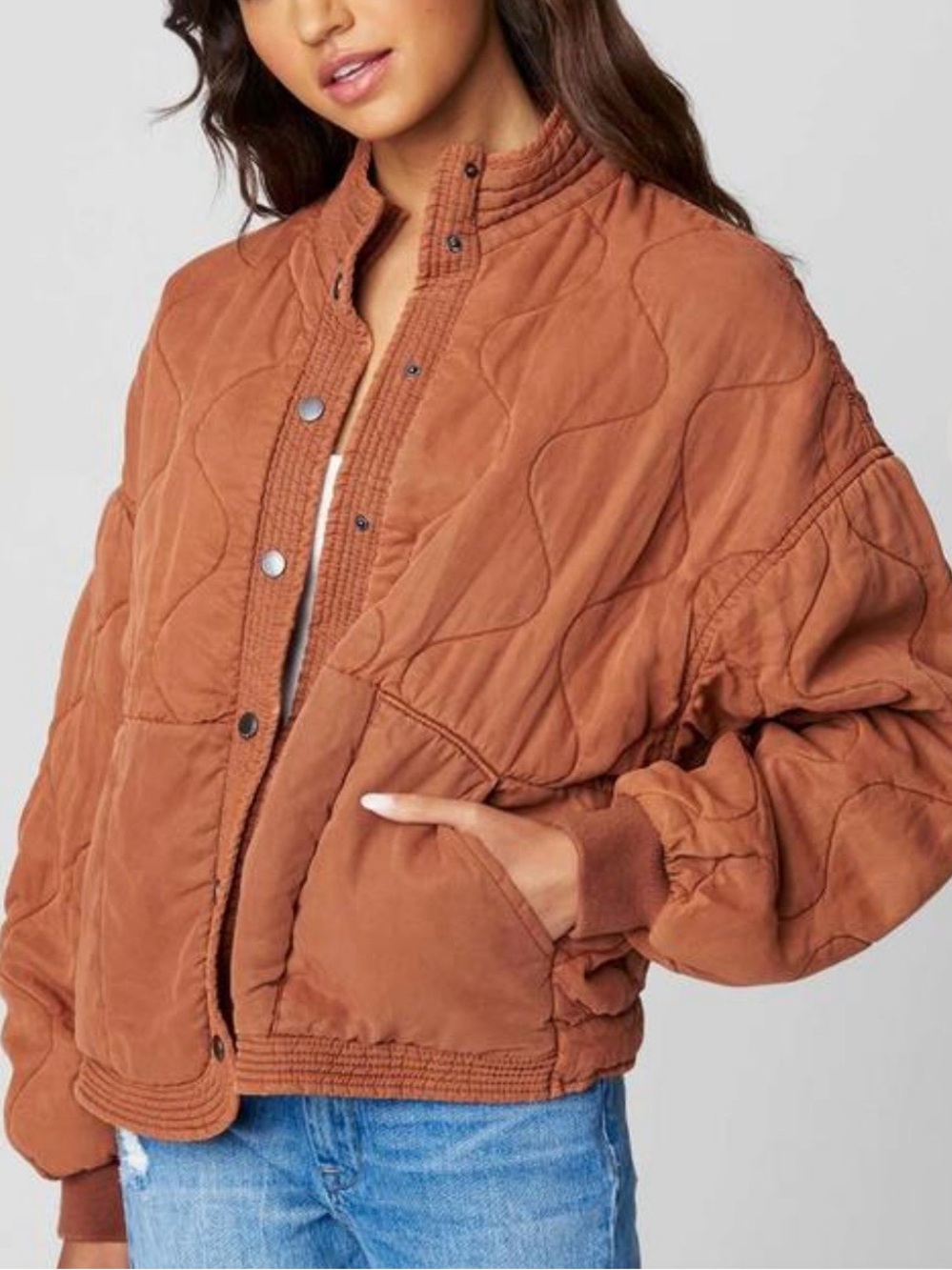 BlankNYC Quilted Hooded Jacket Women’s Small Rust Brown Oversized Utility Coat